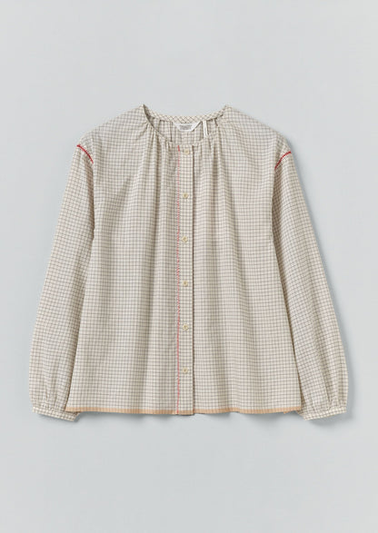 Camicia Mulmul a quadri | Ecru